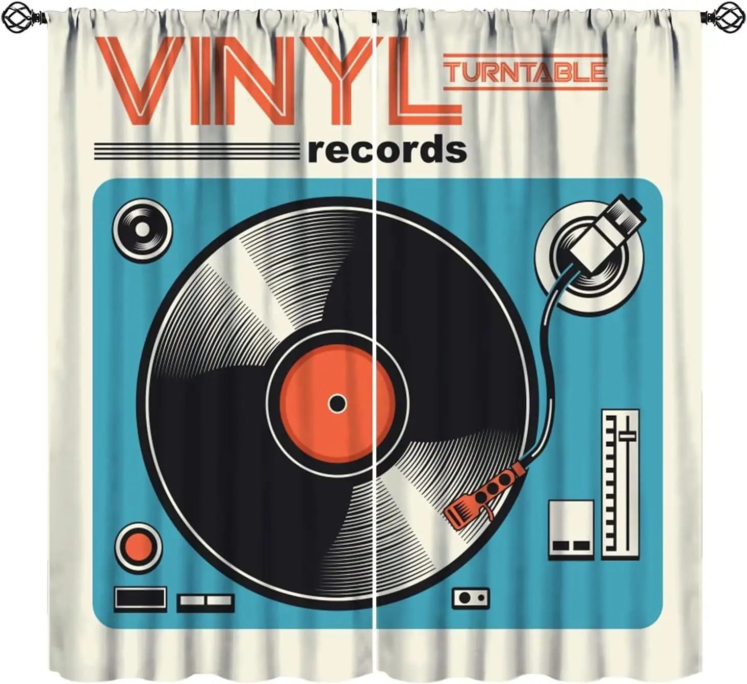 Retro Rustic Music Curtains Abstract Vinyl Turntable Records Art Printed Rod Pocket Blackout Window Drapes for Living  Panels