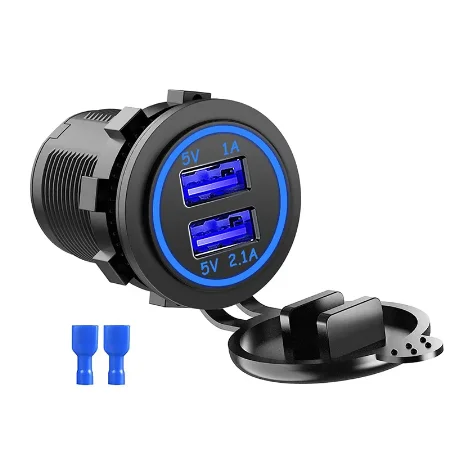 12V/24V Dual USB Car Charger Socket 1A 2.1A Cigarette Charger Outlet Adapter Mobile Phone Charger for Car Boat Marine Motorcycle