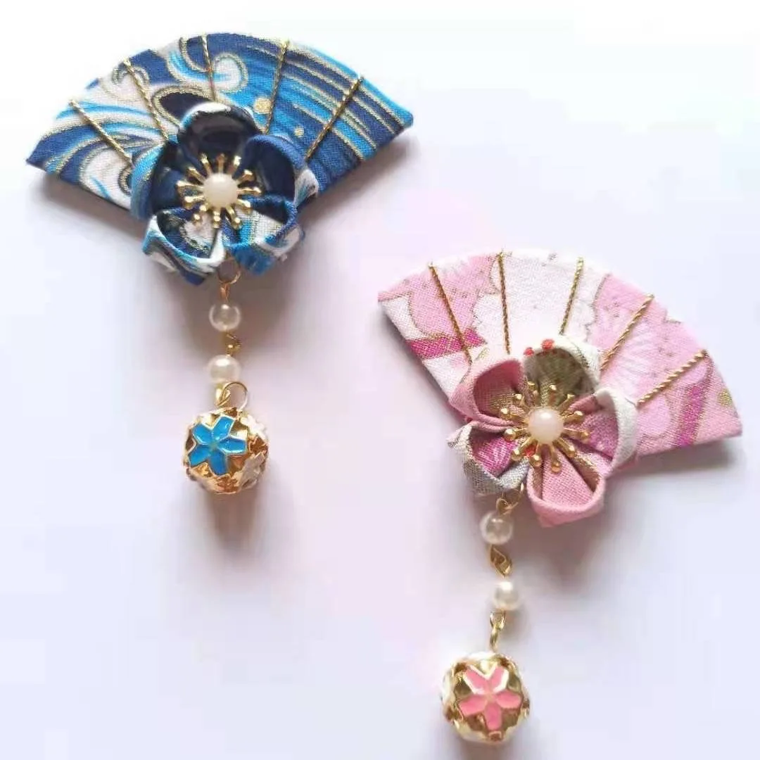 1 PC สไตล์ญี่ปุ่นพัดลม SAKURA Bell ผมคลิปอุปกรณ์เสริมดอกไม้ผ้าพู่พัดลมผมคลิป Hanfu กิโมโนผมคลิป