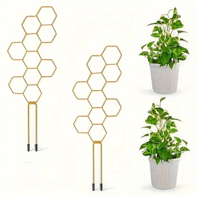 A Set of 2 Pieces, Size 38.0cm X 15.01cm Cm, Designed as a Honeycomb-Shaped Climbing Plant Support Frame. Made from Rust-Resistant Plastic Rods, It Is Perfect for Potted Vines and Flowers.