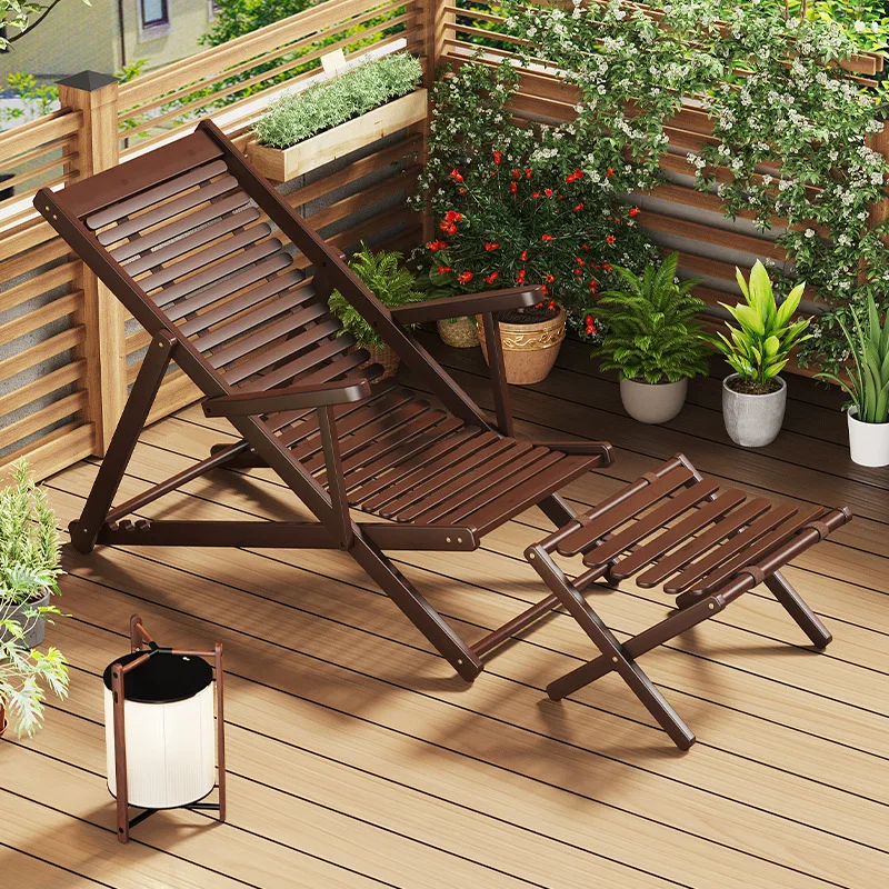 Bamboo recliner dual-purpose folding chair balcony lazy chair outdoor back lunch break elderly chair summer escape