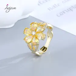 Pink Yellow Classic Sparkling Zircon Engagement Wedding Ring 18K Gold Plated White Gold Plated Jewelry