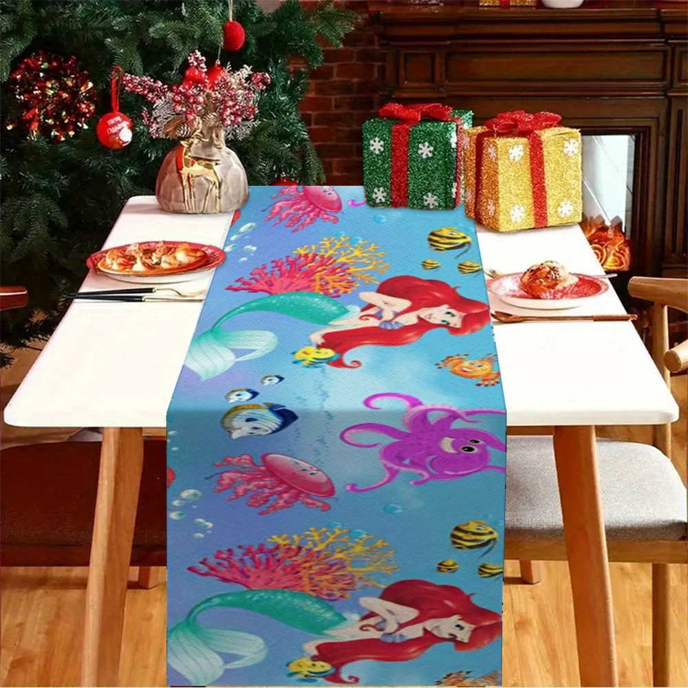 قطعة واحدة من مفرش طاولة بطابع حورية البحر الصغيرة، مطبوع مع مخلوقات أرييل وبحري، مناسب لغرف الأطفال، وحفلات ديزني، إلخ