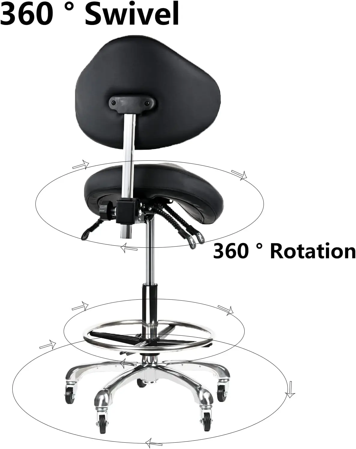 Banc de dégager avec dossier, chaise roulante recommandée, pied réglable, rotation hydraulique, optique d'inclinaison ergonomique, roulettes de siège noires