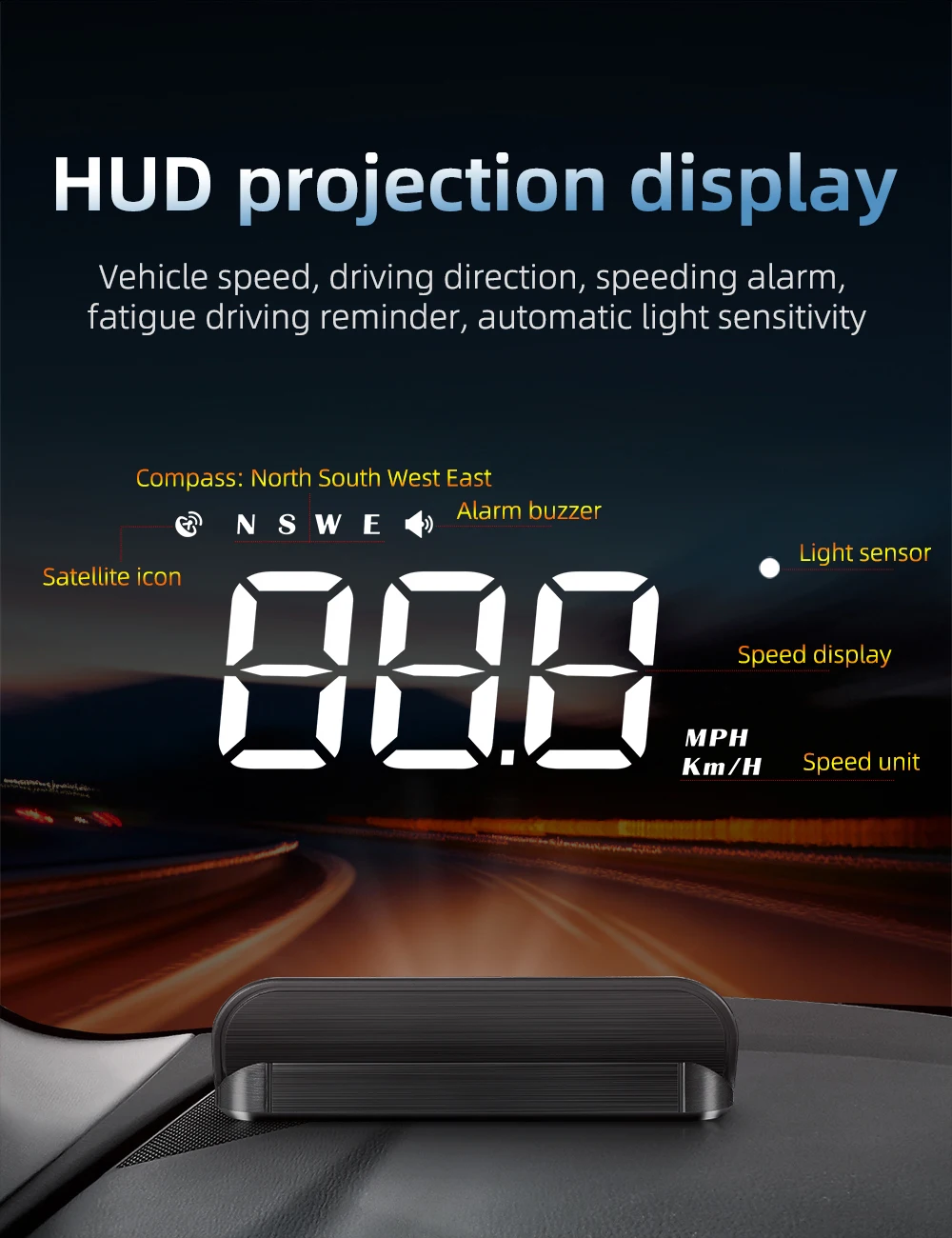 M1 GPS HUD Auto Head Up Display Kompass Geschwindigkeit MPH KMH Whit Alarm System Projektor Bordcomputer Windschutzscheibe Projektor Gauge ﻿ – Detail 4