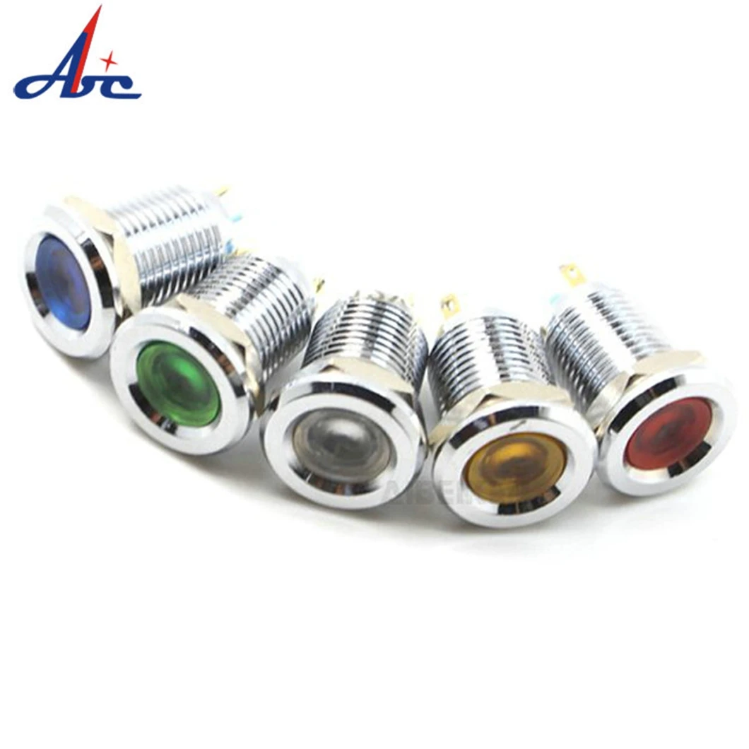 10PCS IB12B Concave Head Metal Indicator Light 12MM LED Signal Pilot Light with 2 Pin Solder Terminal 3-220V Indicator Light