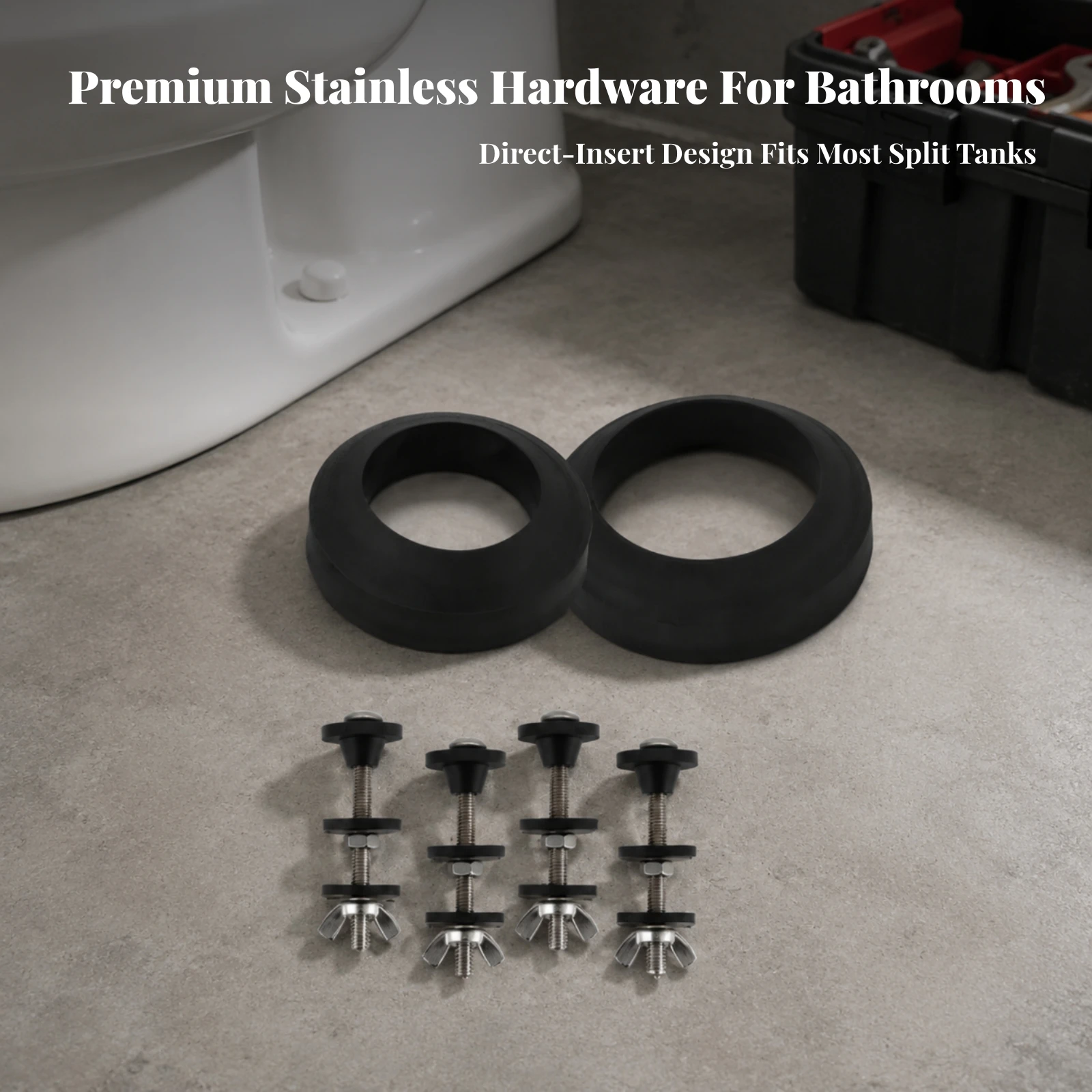 4 Pieces Toilet Tank Bolt and Gasket Kit Leak-Proof Toilet Tank Bolts and Rubber Gaskets Hardware Universal Watertight