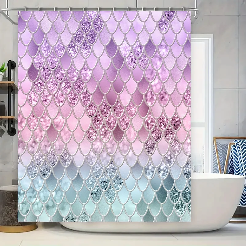 

Блестящая занавеска для душа с чешуей русалки для декора ванной комнаты, светло-синяя, розовая, фиолетовая, зеленая, блестящая ткань, водонепроницаемое украшение для дома i