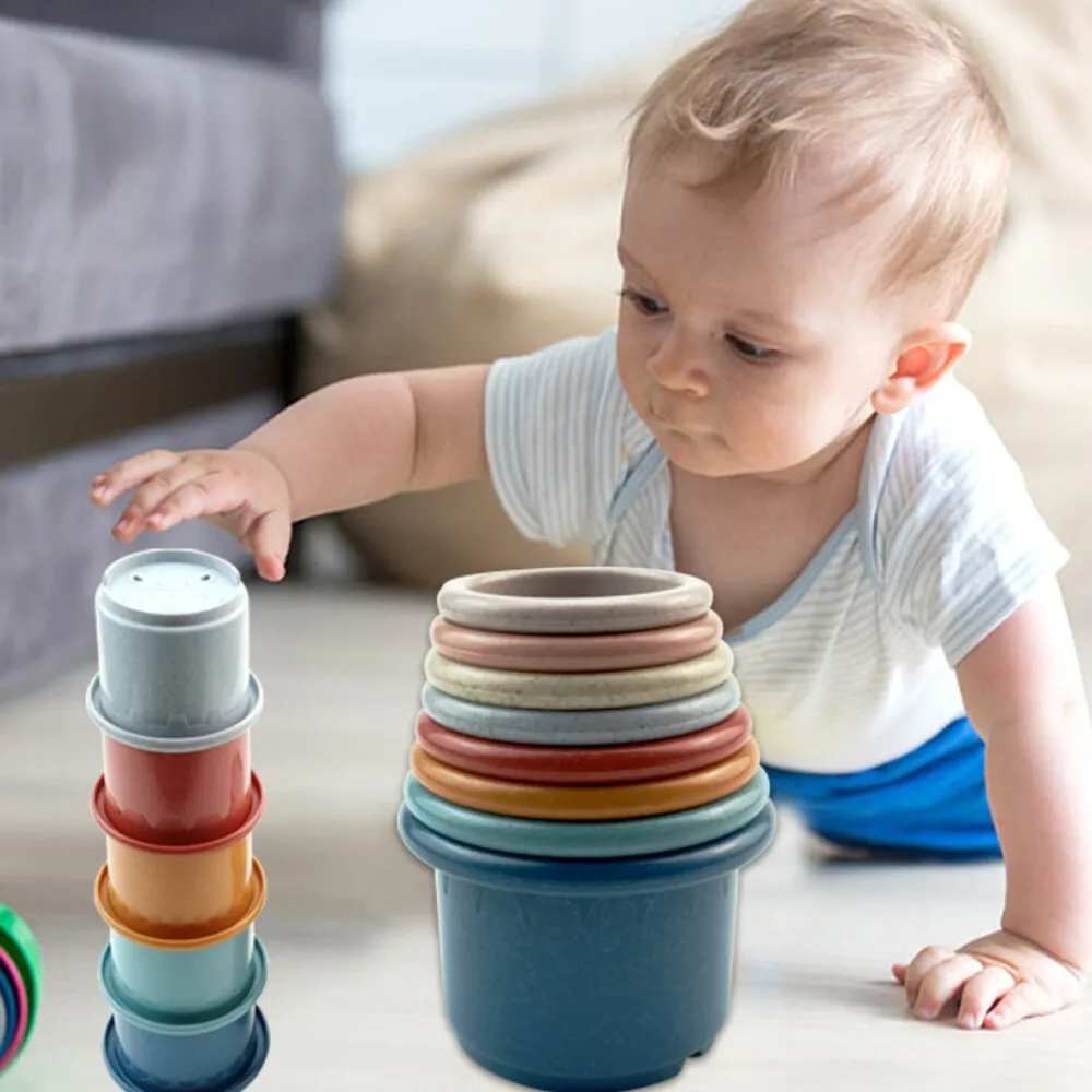 Childrens Wheat Straw Multi Color Stackable Cups Fun Learning Toy for Toddlers and Infants Home and Classroom Use 124