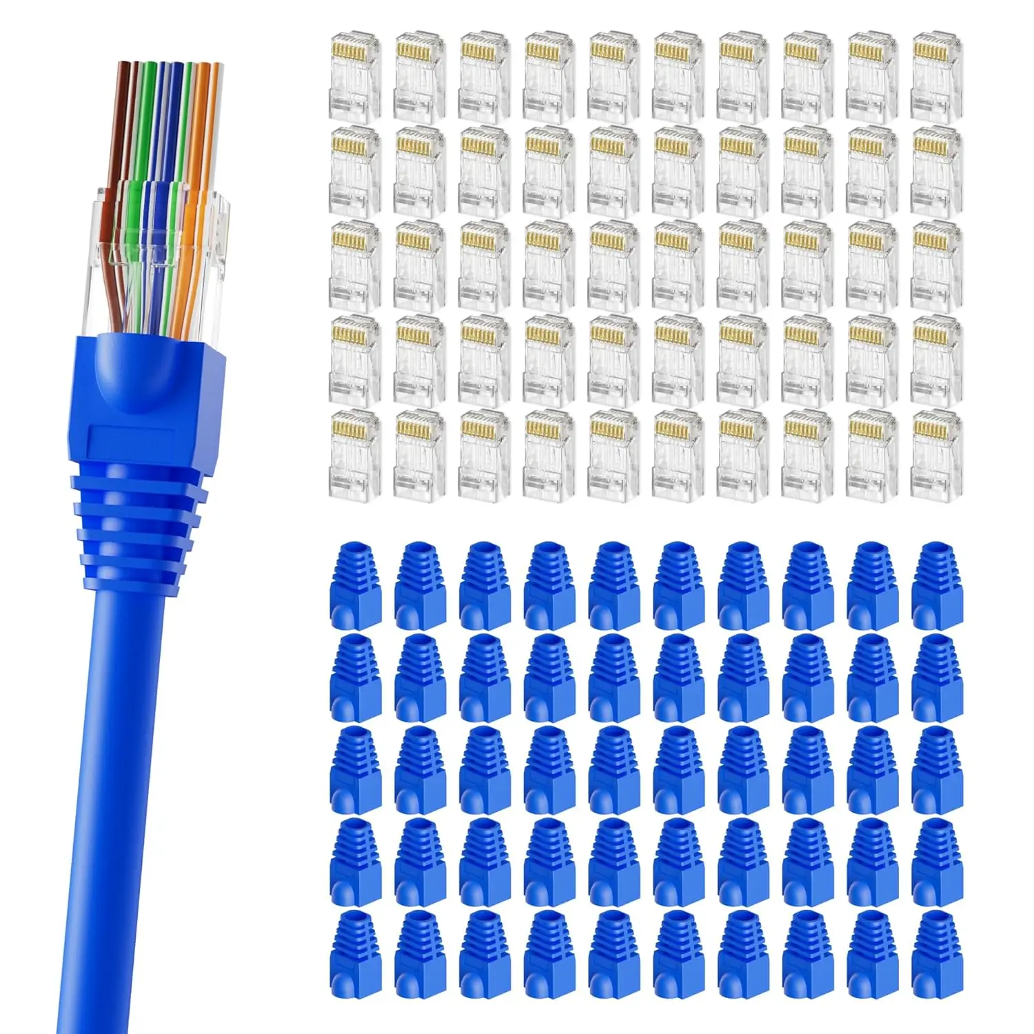 RJ45 8P8C Cat5e Network Cable Crystal Heads with Boots Cover Ethernet Crimp Cable Modular Plug Gold Plated Shielded CAT5e