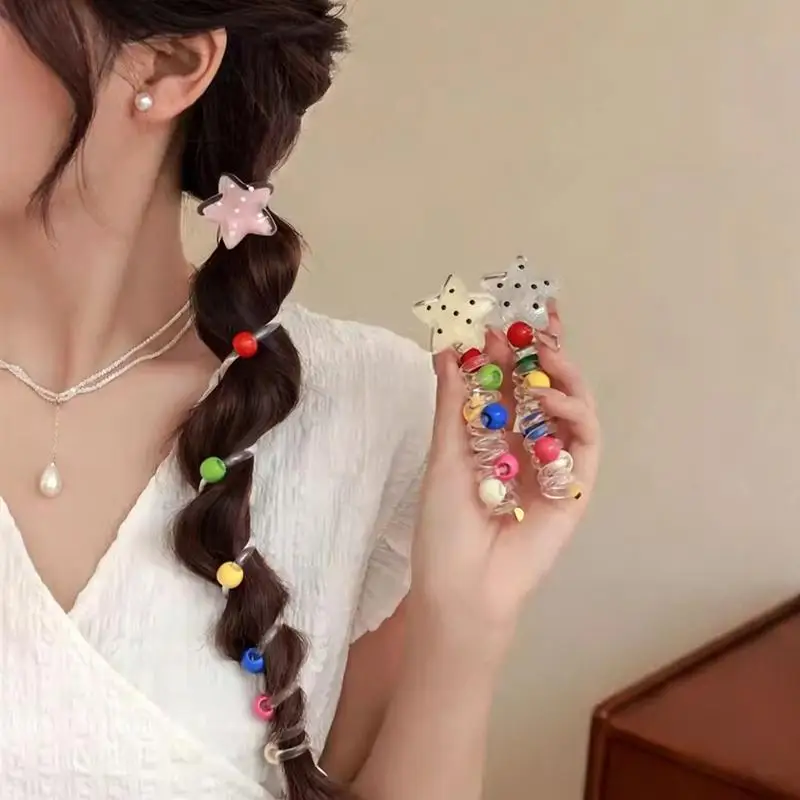 Telefonkabel-Haarband, schadet dem Haar nicht, hochelastisches Gummiband, Perlen-Haarbänder, Damen-Haaraccessoires – Detail 4
