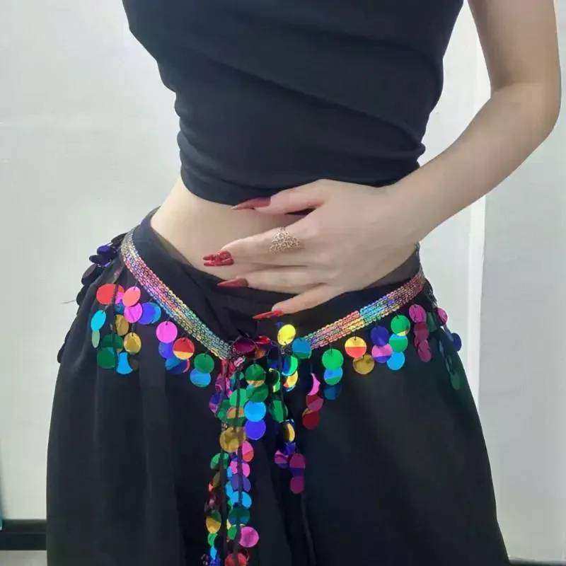 Modne cekiny, wysokiej jakości frędzle, łańcuszek na talię dla kobiet i dziewcząt, do tańca brzucha, jazzu, hip hopu, pasek, akcesoria do talii.