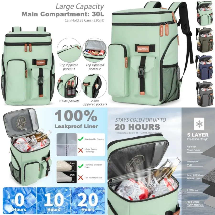 

Insulated Cooler Backpack, 33/45 Cans Multifunctional Double Deck Leakproof Cooler Bag with Sternum Strap, Large Capacity Light
