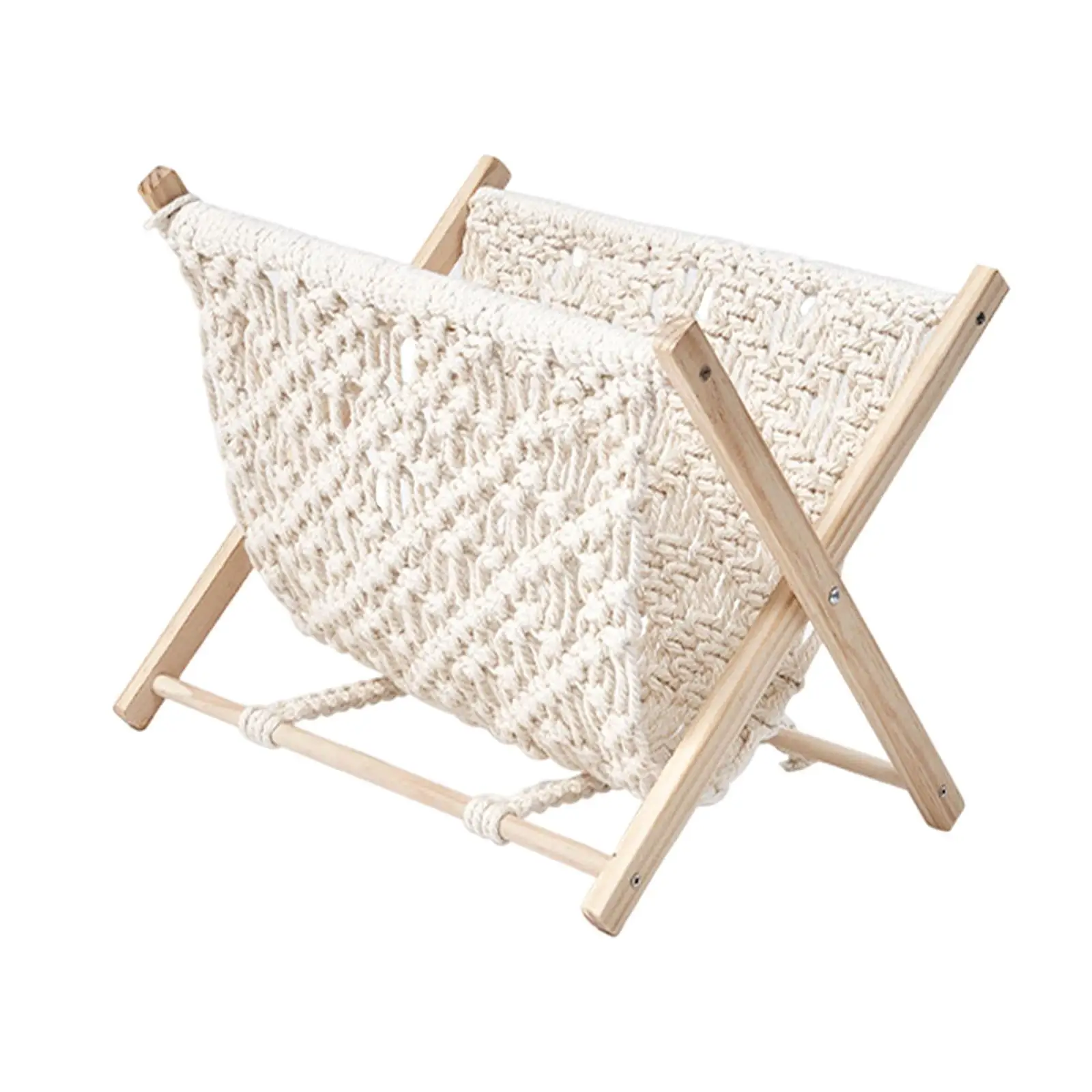 Macrame Magazine Rack, Standing Basket, Foldable Organizer Decorative Space Saving for Books Newspapers for Home Decor Office