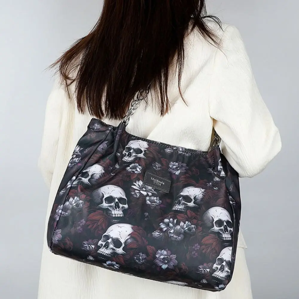 Bolso de mano de gran capacidad con estampado de esqueleto, bolsa de compras de moda, bolso de estilo gótico, bolso de mano multifuncional de tela Oxford para Halloween