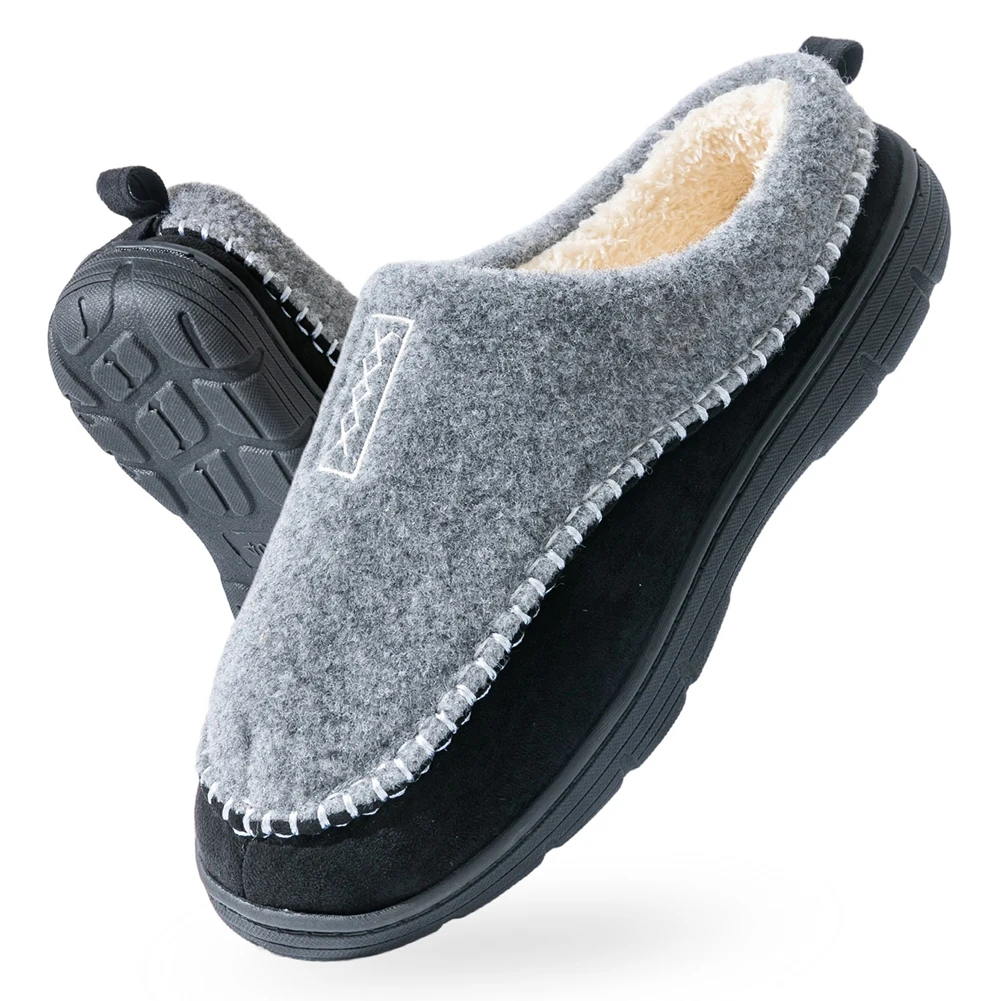 Pmoiste Men Soft Fannel House Slippers Warm TPR Cushion Memory Foam Designer Mark Line Living Room Shoes Slip-on Indoor Winter