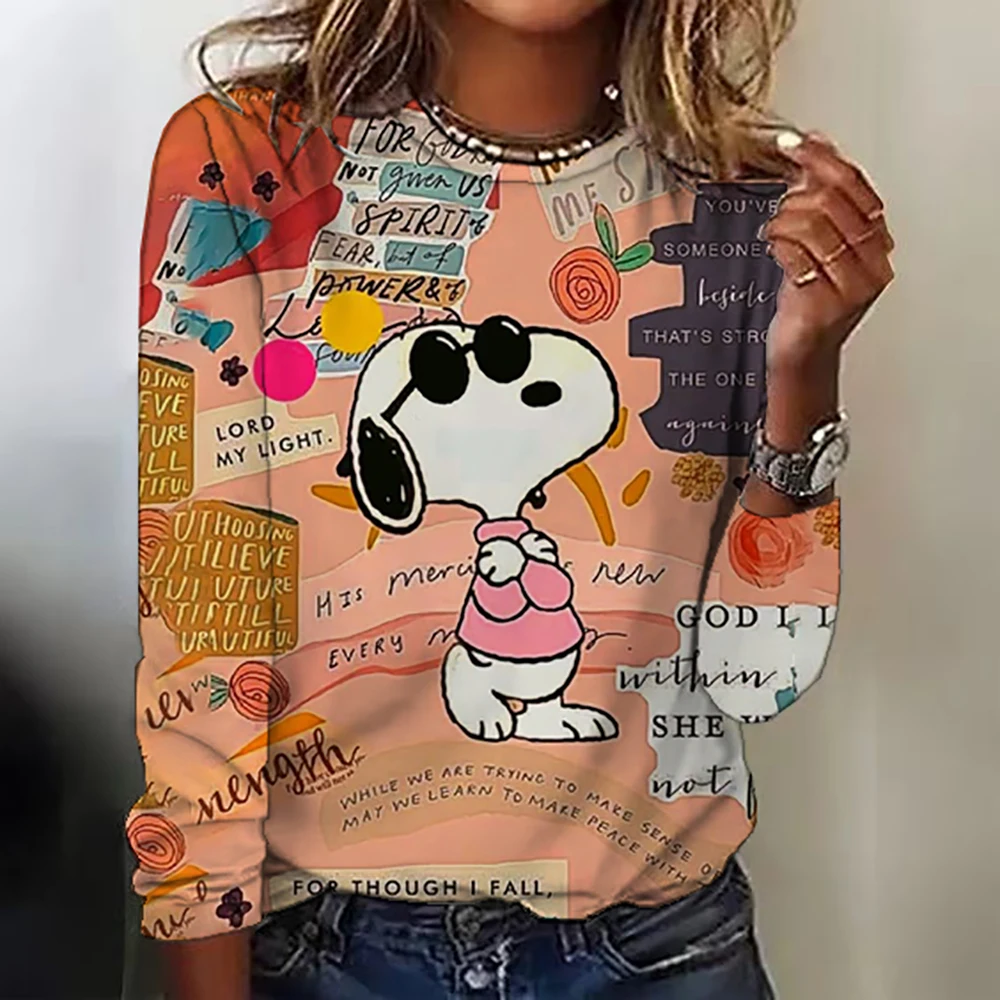 Women\'s long sleeved T-shirt Kawaii O-neck s-3XL Snoopy cute high-quality 3D printed new youth women\'s clothing