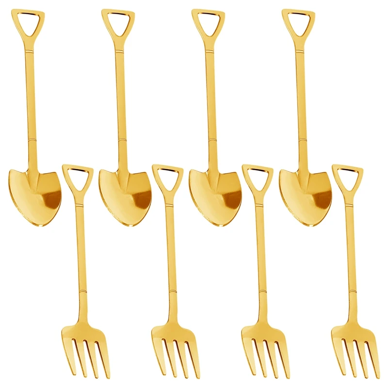 

8 Pieces Shovel Spoon Fork Shovel Coffee Handle Dessert Shape Fork