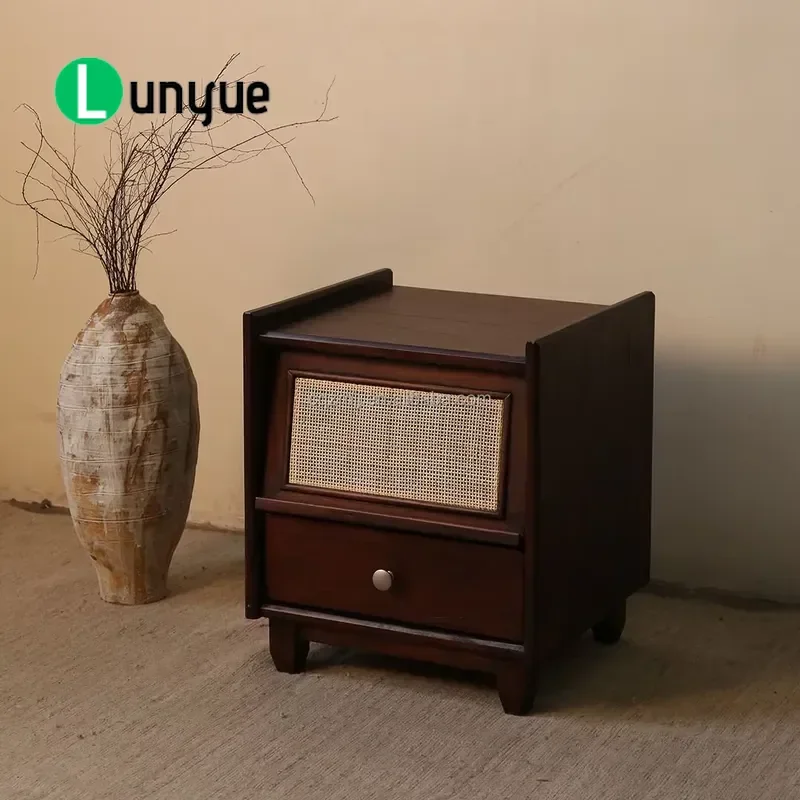 Handmade Solid Wood Nightstand Eco Friendly Space Saving Bedside Table for Bedroom Bathroom Modern Furniture Storage