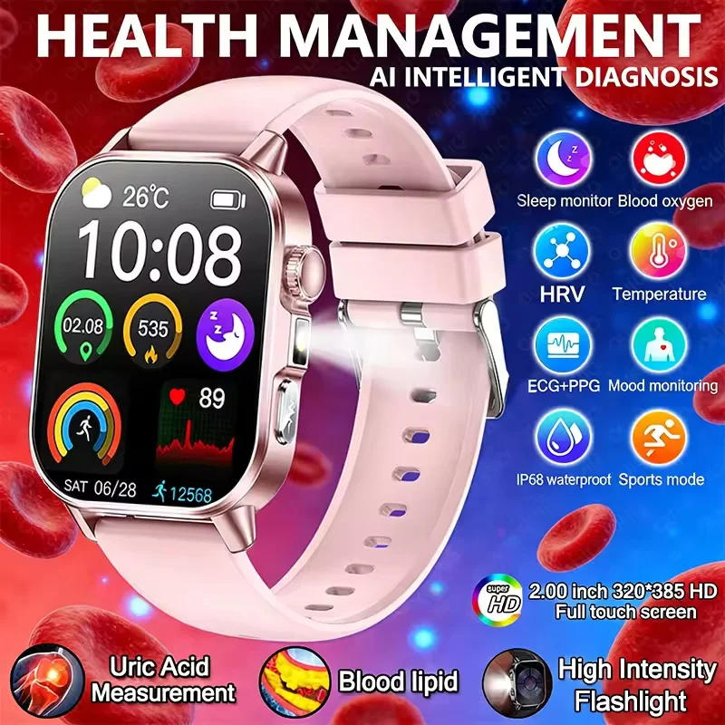 

Новые умные часы 2026 года для анализа здоровья: ЭКГ+ППГ, измерение давления, липидов, мочевой кислоты, NFC, беспроводные звонки. Для мужчин и женщин.