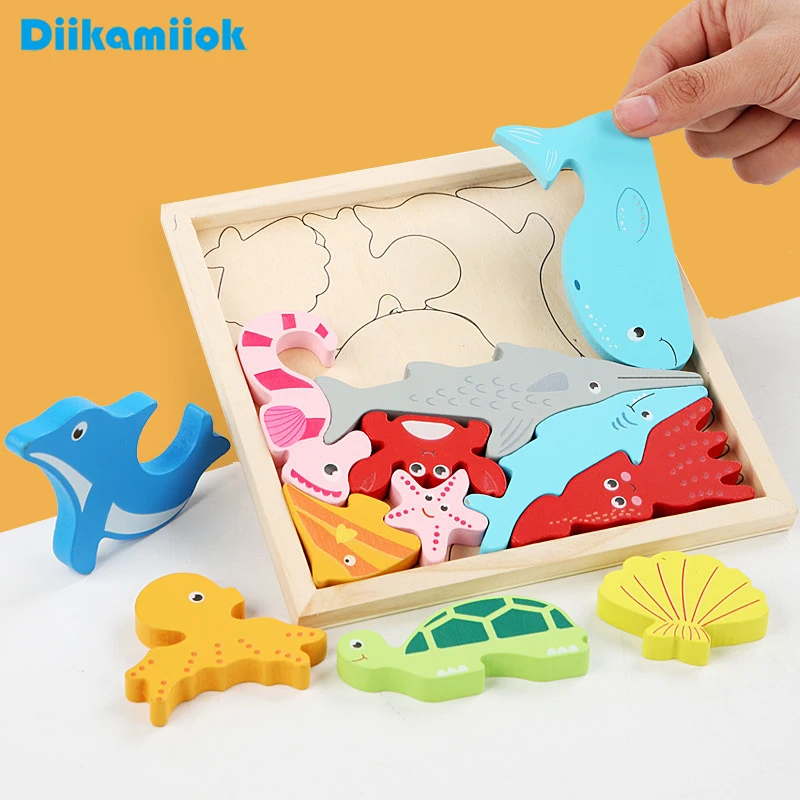 1 قطعة 16.6 سنتيمتر خشبية بازل قطع الحيوان الفاكهة والشكل مطابقة ثلاثية الأبعاد الألغاز للأطفال ألعاب تعليمية الأطفال ألعاب مونتيسوري
