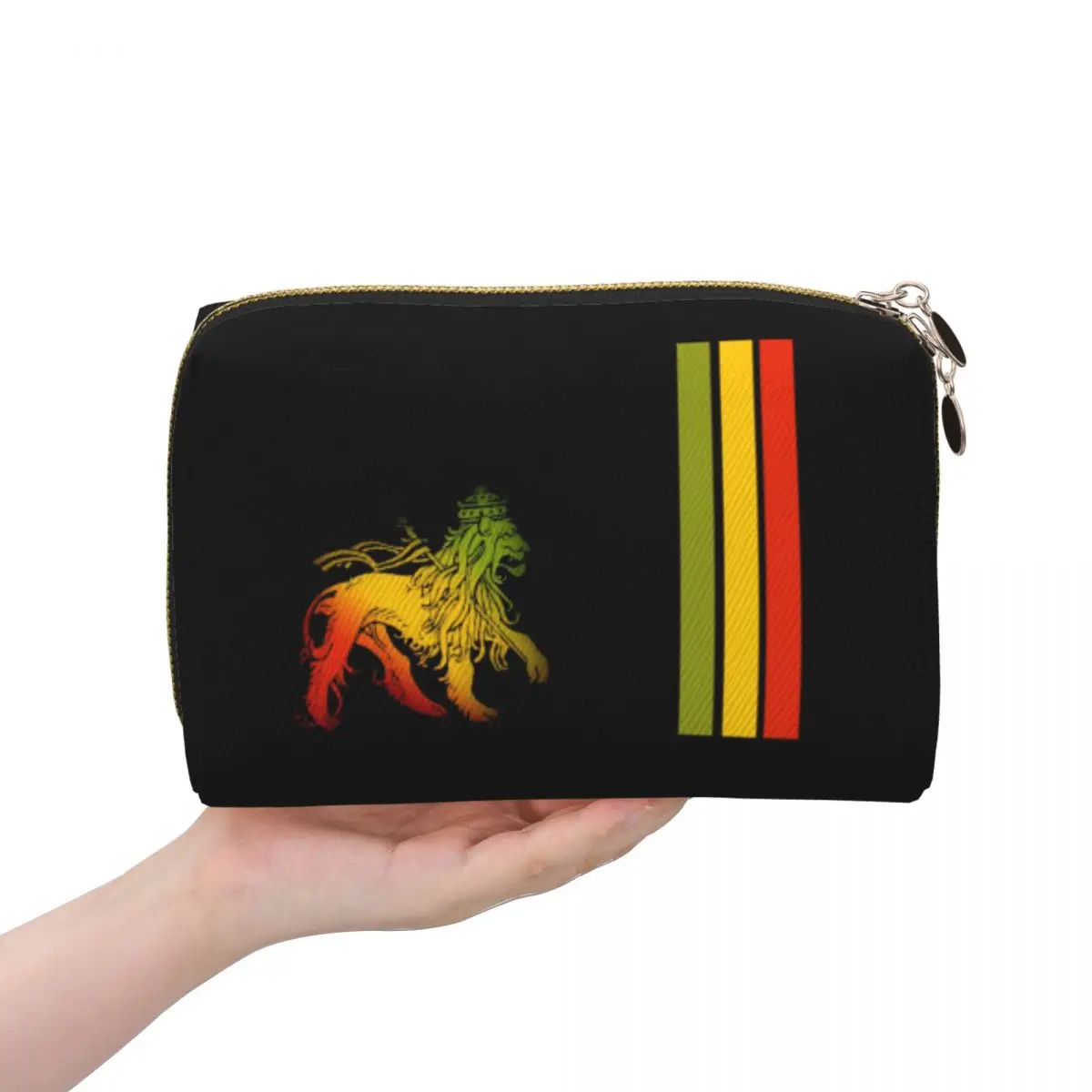 Rasta Lion Stripe Women Cosmetic Bag Travel Makeup Organizer Pouch Toiletry Storage Dopp Kit Case