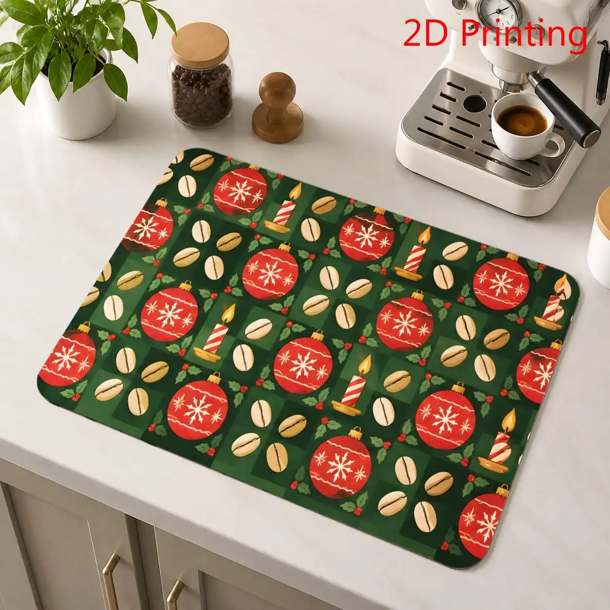 Cozy Christmas Coffee Bean Dish Drying Mat Ultra Absorbent Kitchen Countertop Mat Candle Tableware Protector Drainer Pad