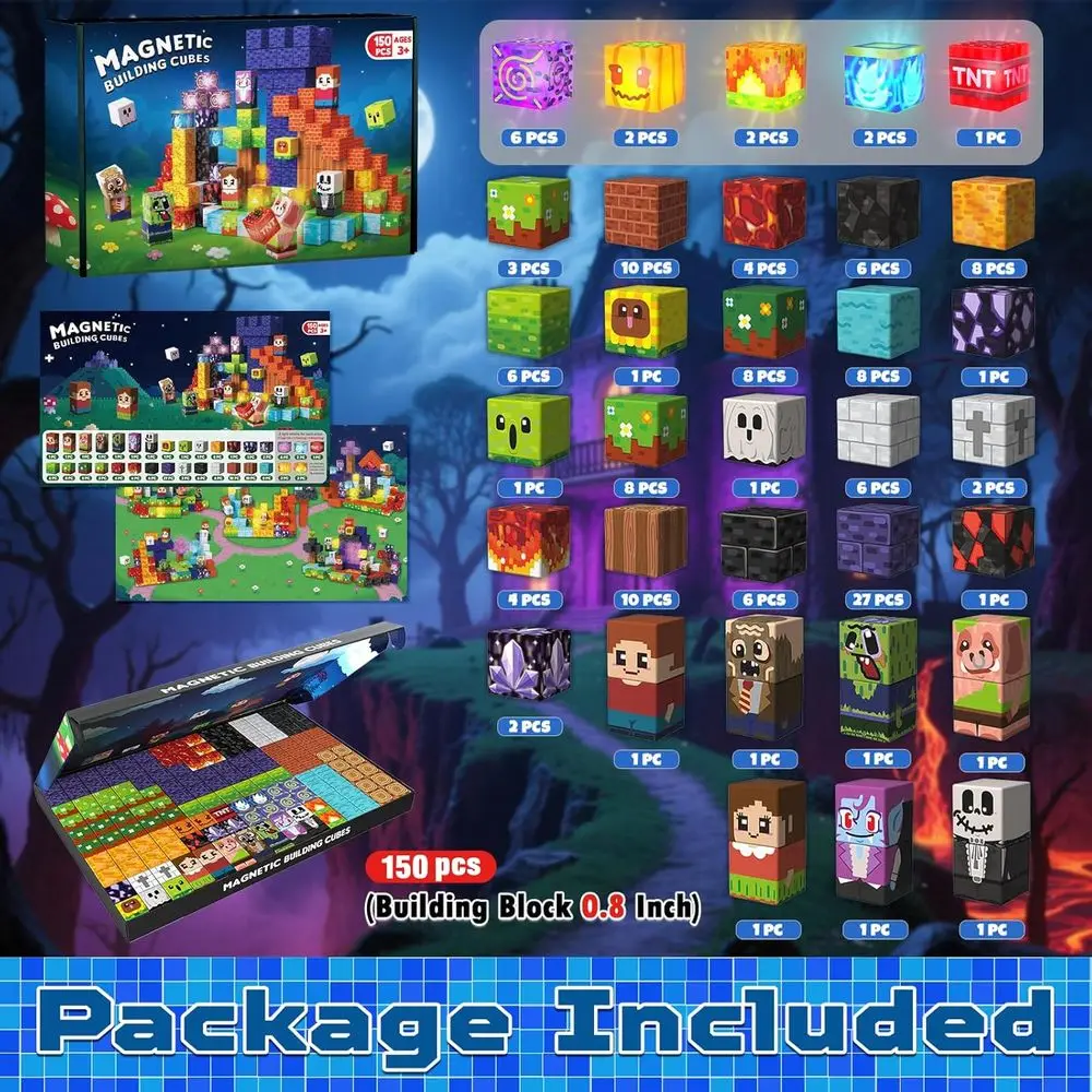 Juego de bloques de construcción magnéticos con luz, 150 piezas de juguetes STEM para niños de 3 años, cubos inspirados en Montessori para juegos creativos