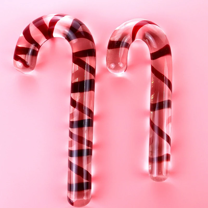Crystal Large Glass Dildos Red Candy Cane Pleasure Wand Masturbator Realistic Dildo Penis G-spot Anal Butt Plug Adult Sex Toys
