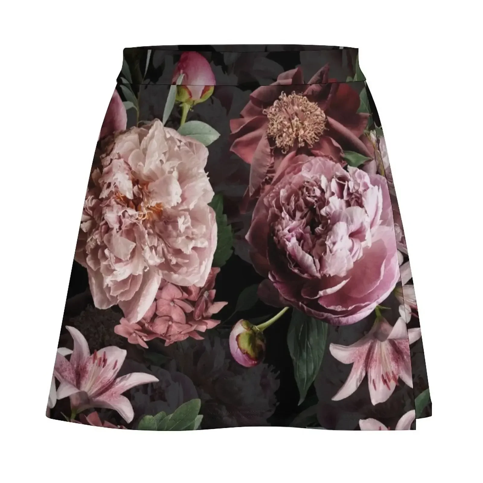 Blush Peonies On Black Real flowers Pattern Mini Skirt Female clothing summer outfits for women 2024