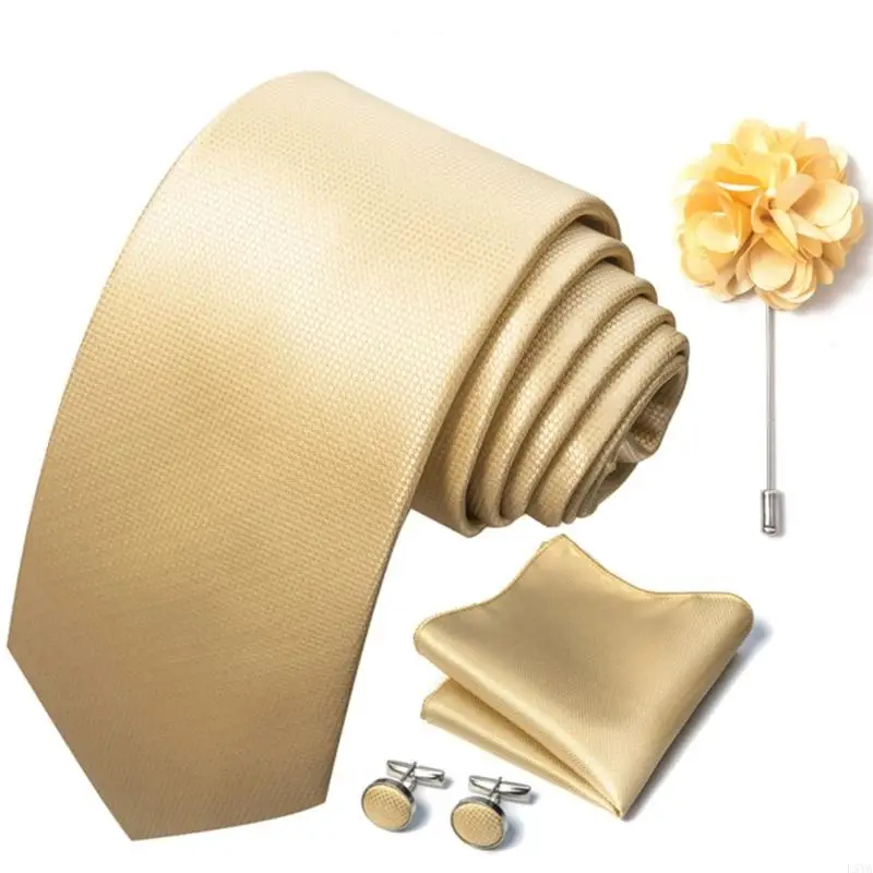 L5YA polyester heren stropdas pochetknopen set bruiloft zakelijke kleding