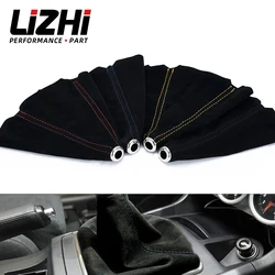 16mm Universal Suede Leather Car Gear Shift Collars Carbon Fiber Auto Car Manual Stick Shifter Knob Gear Shift Boot Cover Gaiter