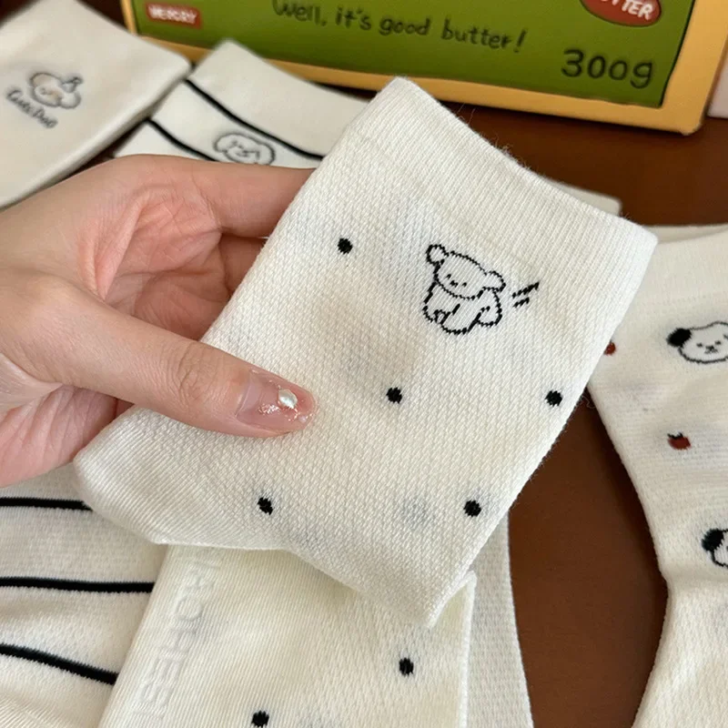 Chaussettes mi-hautes en pur coton pour femmes, motif de chiot blanc mignon, conception de maille, dessin animé japonais JK Kawaii, chaussettes de rinçage amusantes à la mode