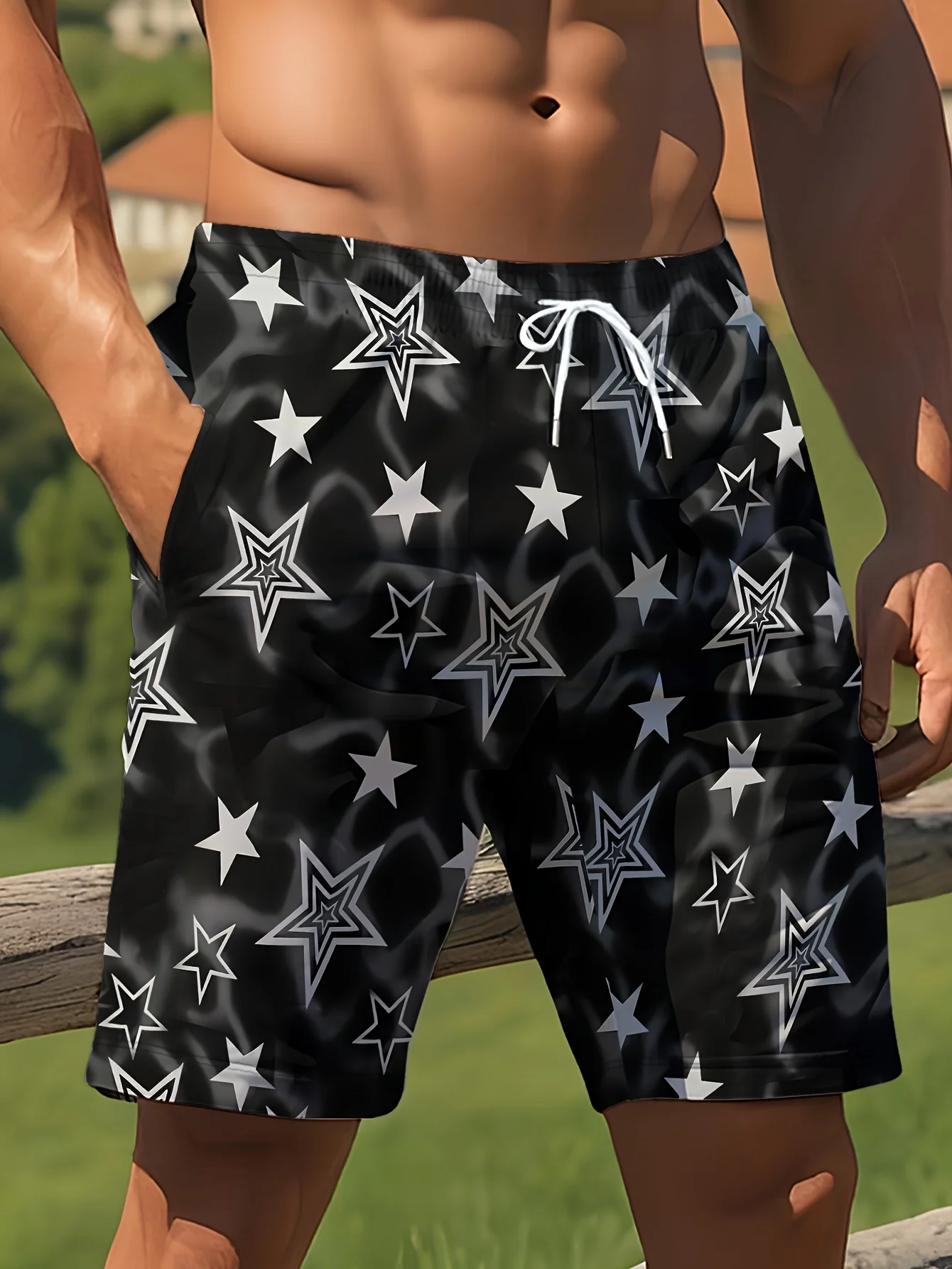 

The new men's shorts for the summer of 2025 feature a casual and fashionable five-pointed star print pattern