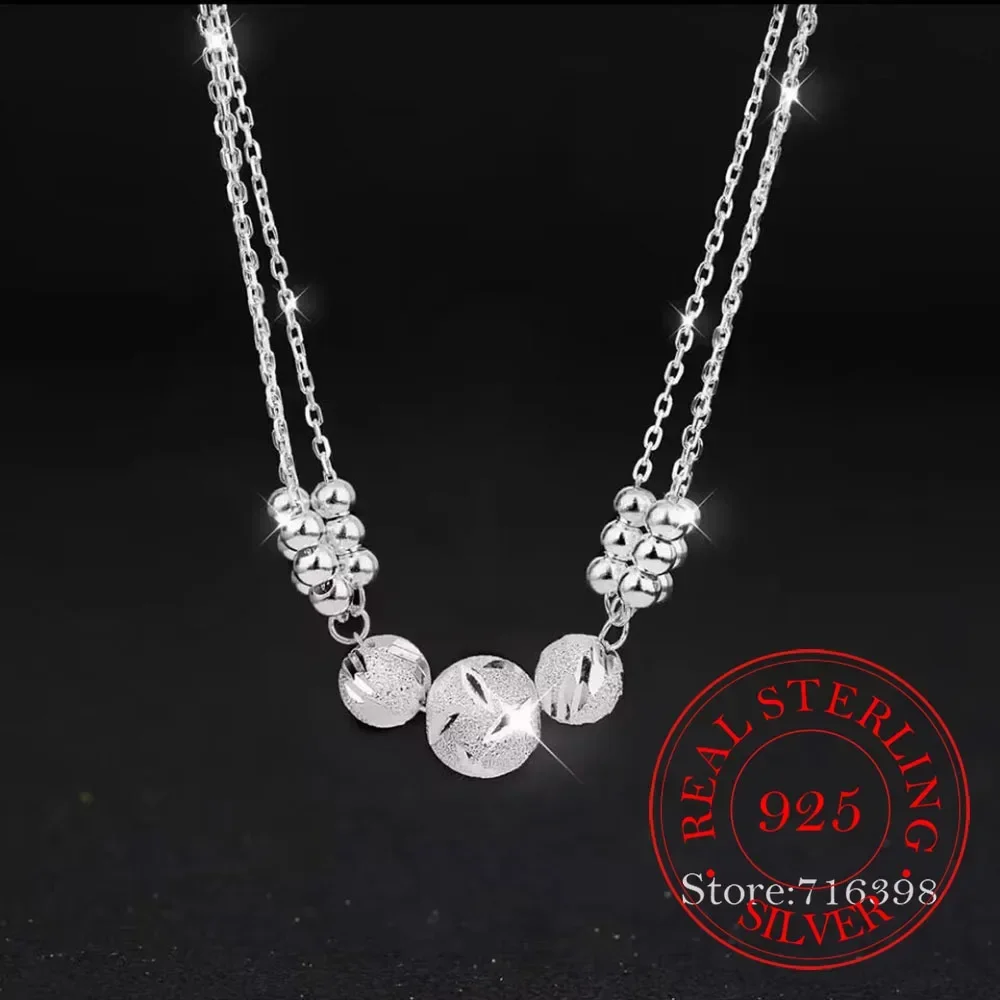 925 Sterling Silver Multilayer Sanding Balls Pendant Necklaces For Women Silver 925 Female Chokers Jewelry Collares Para Mujer