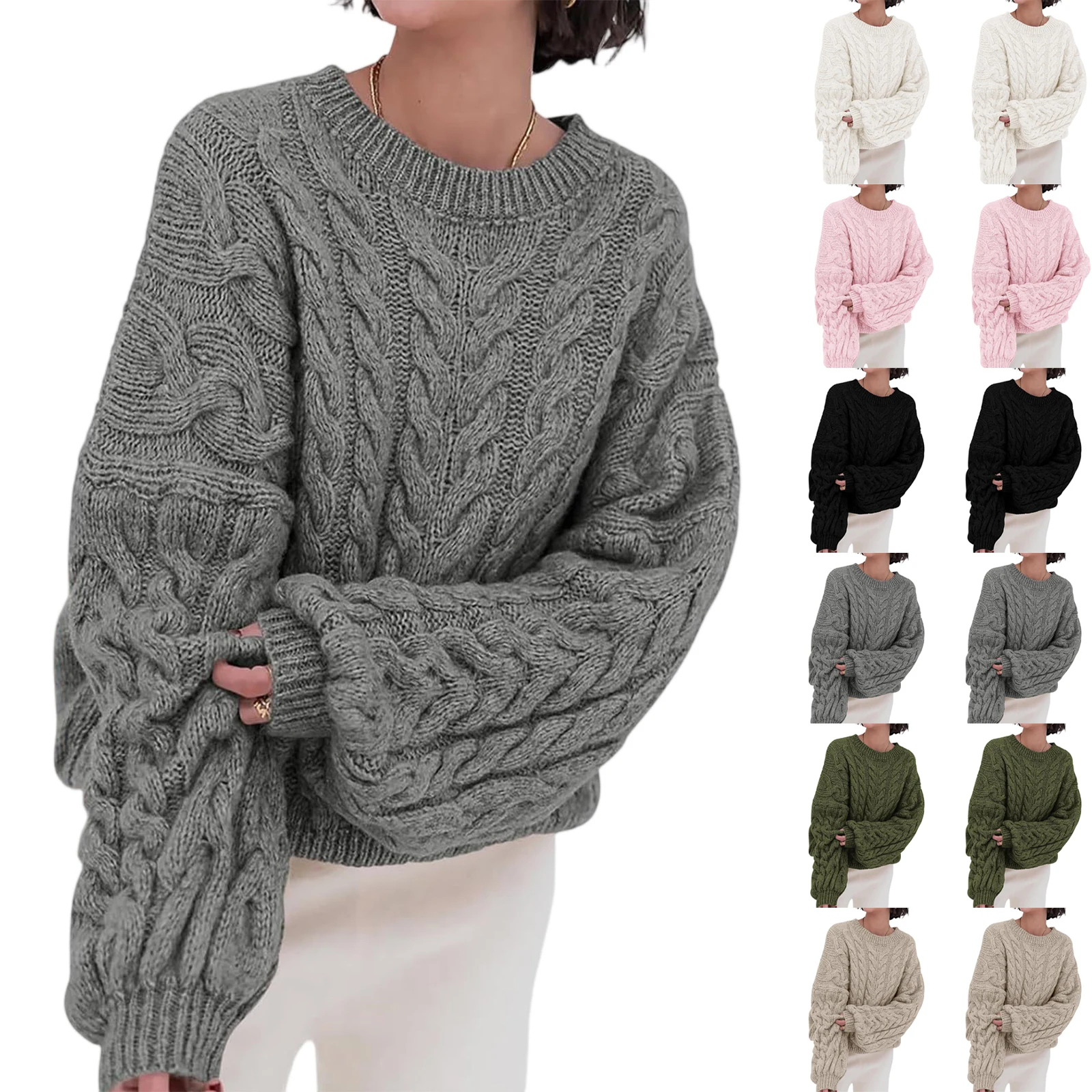 

New Autumn and Winter Fashion Solid Color Round Neck Sweater Korean Style Versatile Loose Long Sleeve Pullover Top