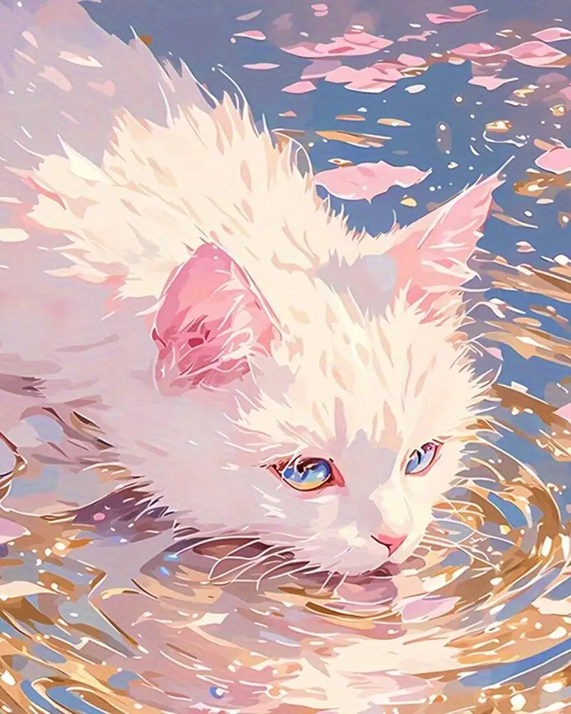 Peinture à l'huile numérique, chat peint à la main sur toile, dessin de chaton par numéros, kit DIY animal pour débutants, décoration murale pour chambre