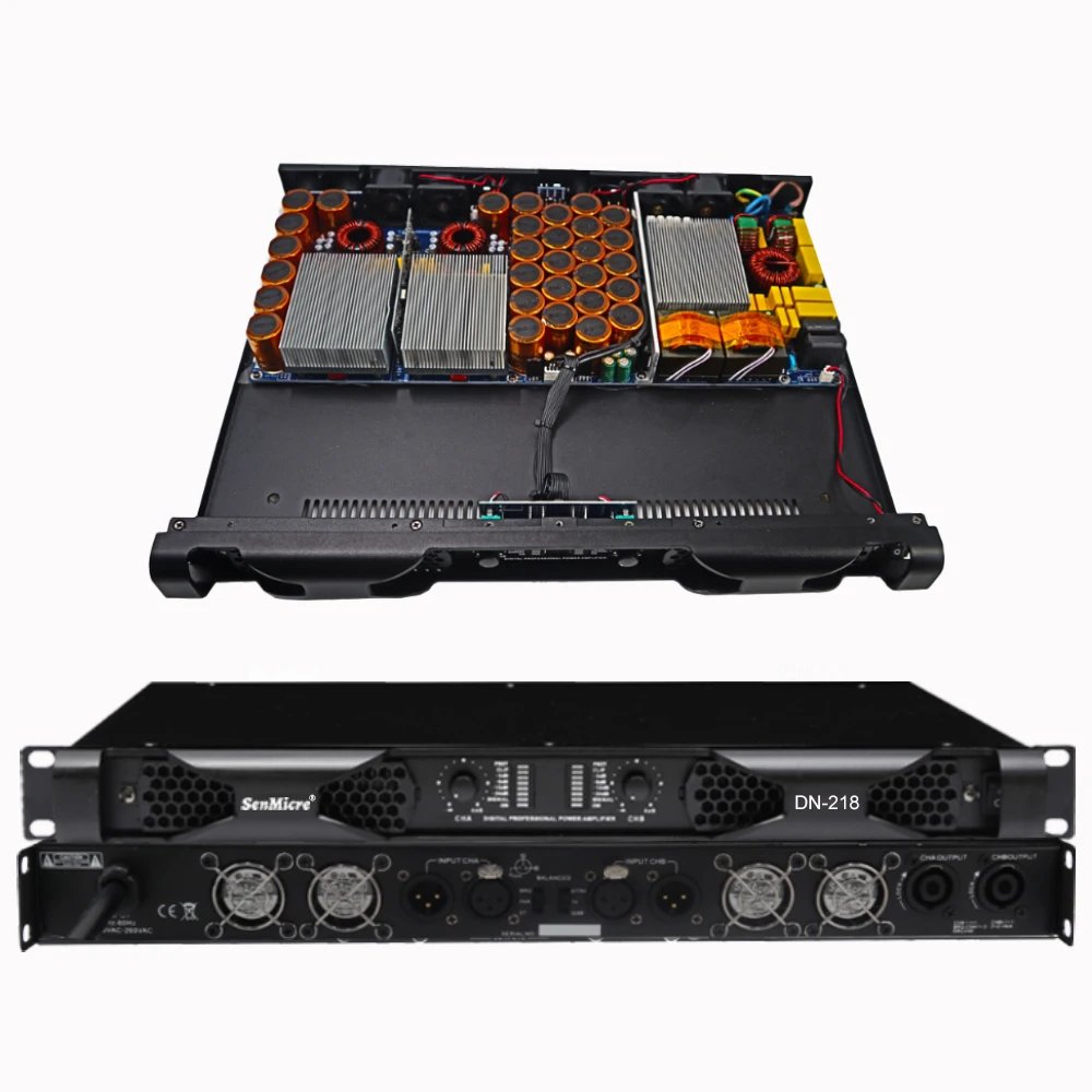 SenMicre DN218 Amplificador de potencia digital profesional Amplificador de subwoofer para DJ de 2 canales 2X1800W 8ohm Audio Line Array Altavoz Amplificador de sonido para rendimiento en escenario 800W/1000W/1500W