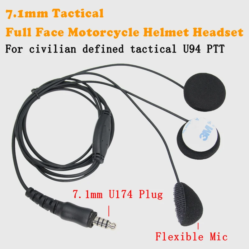 Full Face Motorcycle Helmet 7.1MM U174 Headset Flexible Mic for Baofeng UV5R UV-32 BF-888S 2-Pin Two Way Radio U94 PTT Adapter