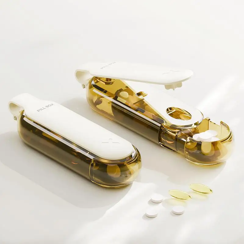 2-in-1 Portable Pill Dispenser and Remover, with Medicine Box, Household Gadget, Tablet and Pill Aid Tool, New Design Pill Distr