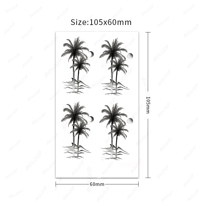 Tattoo Stickers Coconut Tree Moon Pattern Plant for Women Men Makeup Waterproof Temporary Hand Arm Flash Tatoo Body Art