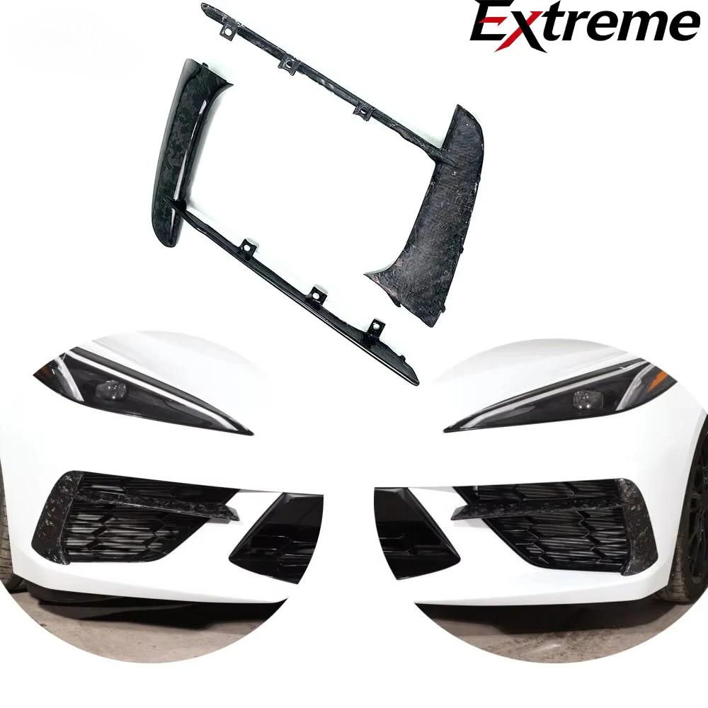 Real Carbon Fiber Front Bumper Forged Carbon  2pcs Light Lamp Cover for Corvette C8 2020-2023