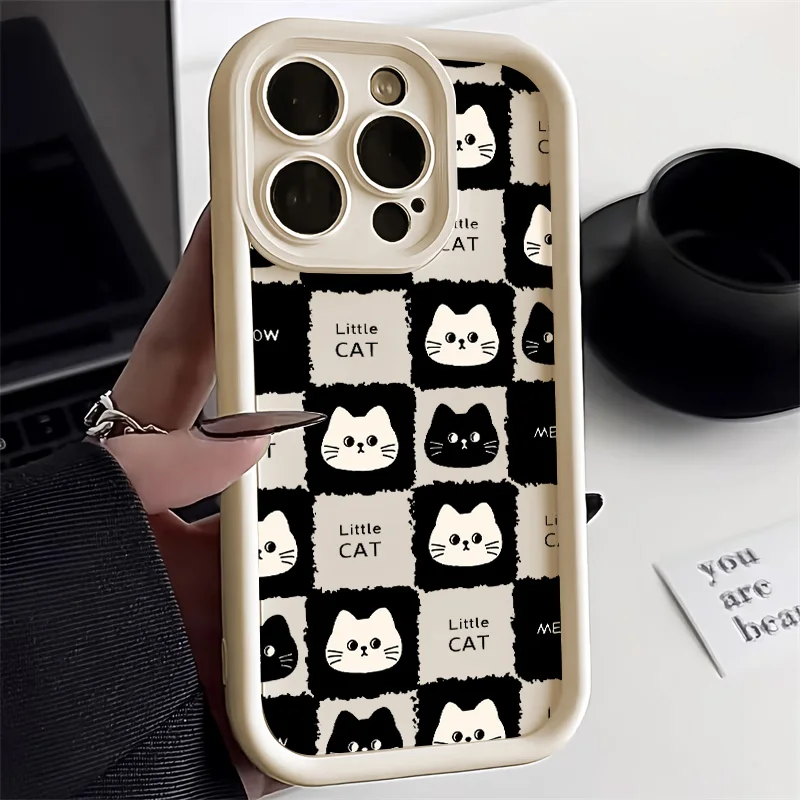 Cute Cat Phone Case For iPhone 13 Case iPhone 17 15 11 12 14 16 Pro Max Air XR XS X 7 8 Plus SE Silicone Soft Shockproof Cover