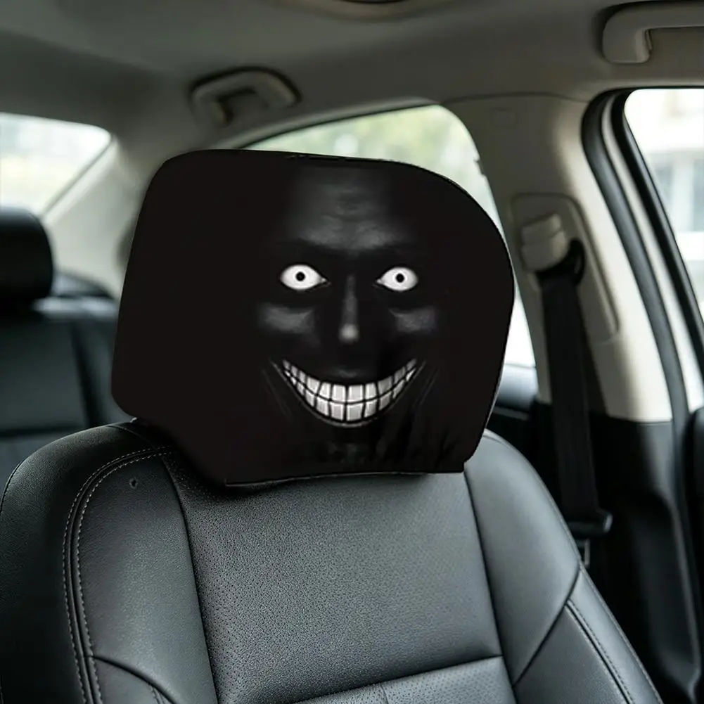 Image of 2 Stück Auto-Kopfstützenbezüge mit Horror-Gesichtsdruck, elastische Passform, leicht, waschbar, stilvolle Innendekoration, Kopfstützenbezüge