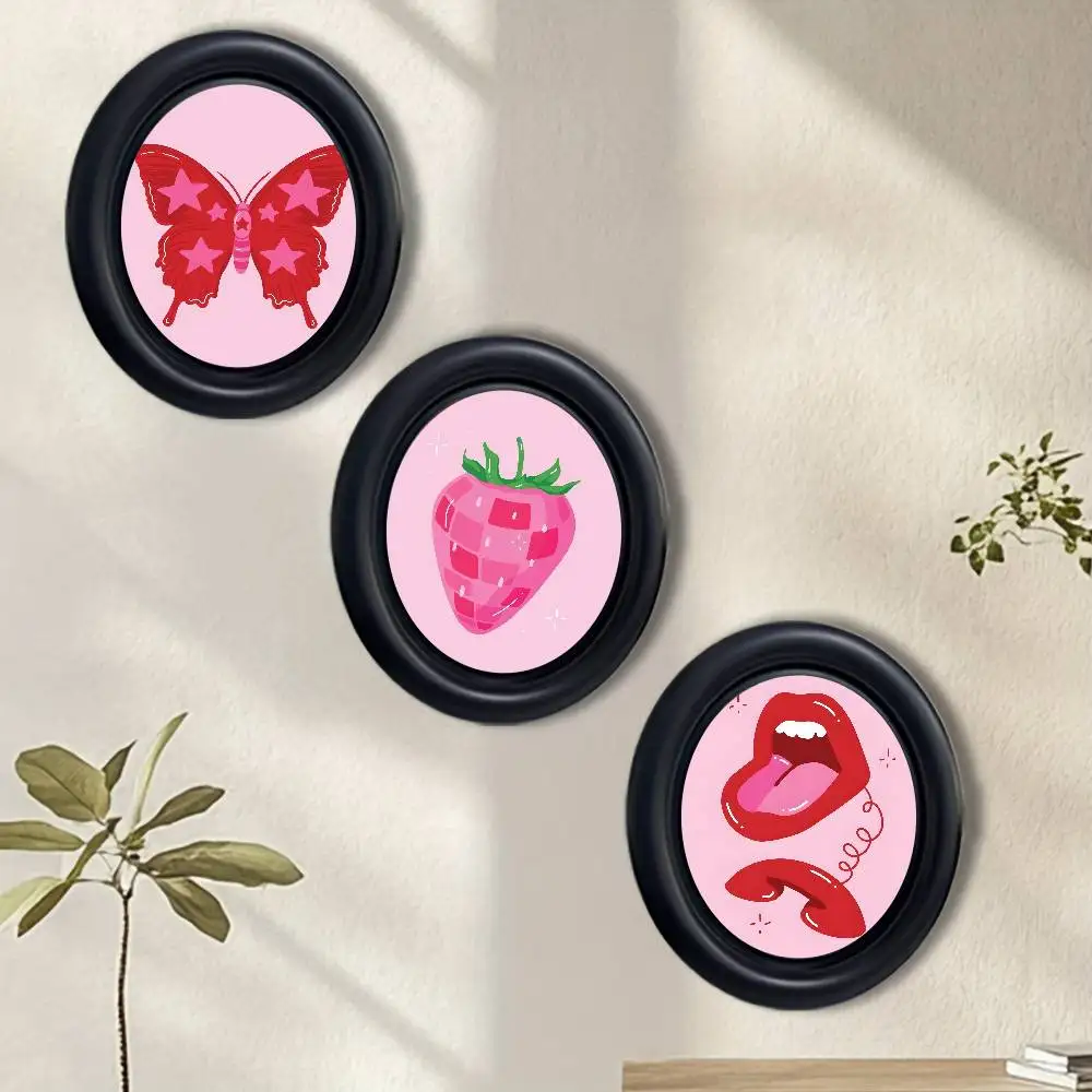 Y2k pink girl Funky LOVE ART Stylish Wooden Elliptical Photo Frame, Perfect for Home & Holiday Decoration, Great Gift Choice