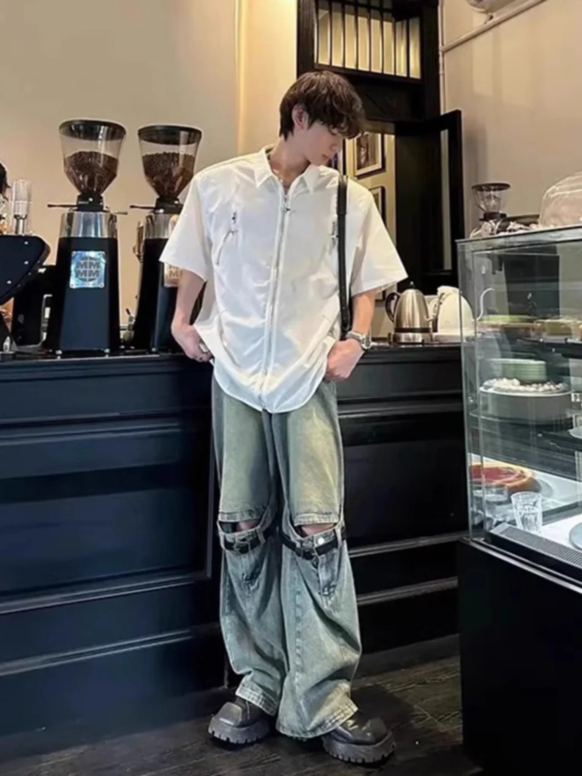 

Мужские винтажные джинсы Waed: модные прямые рваные джинсы в уличном стиле, широкие брюки в пол от модного бренда