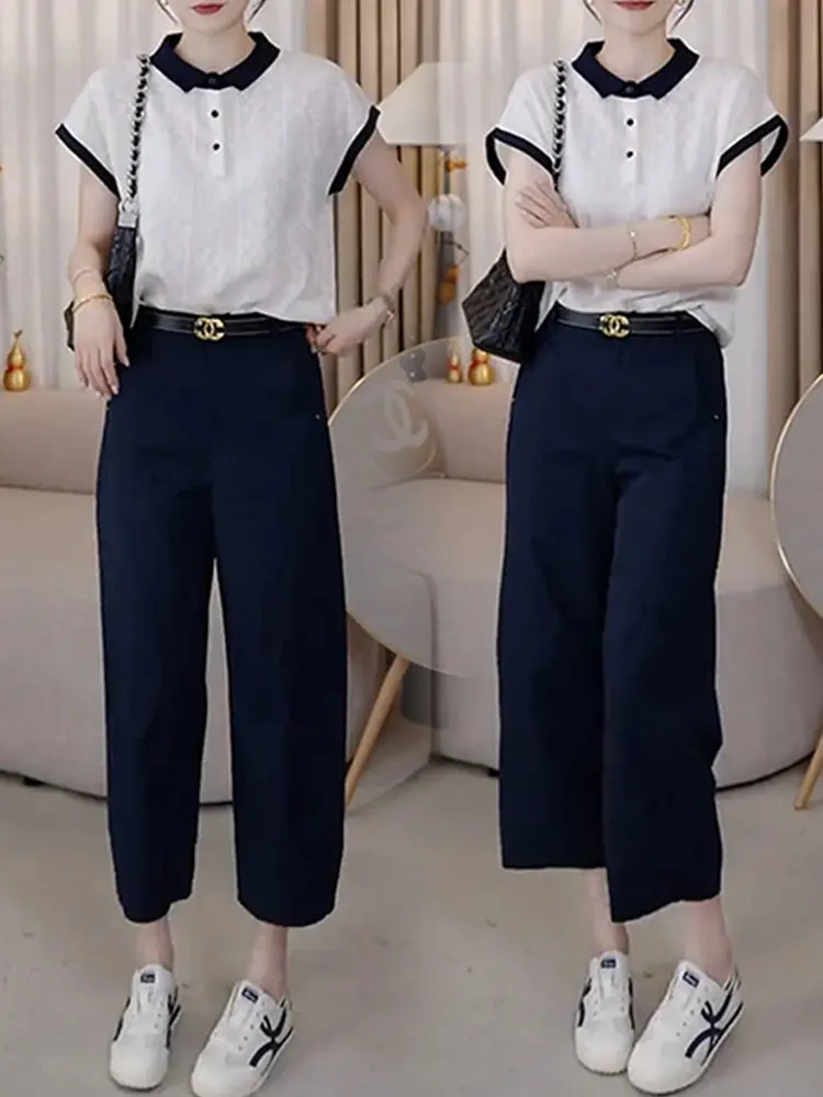 Summer 2026 New Style Anti-Wrinkle High Waist Short Sleeve Shirt And Pants Two-Piece Set Korean Fashion for Women