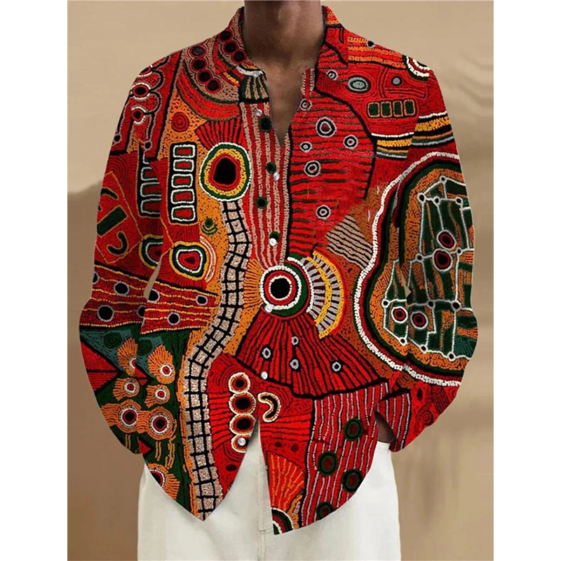 Heren Lange Mouw Button Down Shirts Volledig Print Artistieke Abstracte Patroon Casual Shirt Heren Lange Mouw Plus Size Turndown Blouse