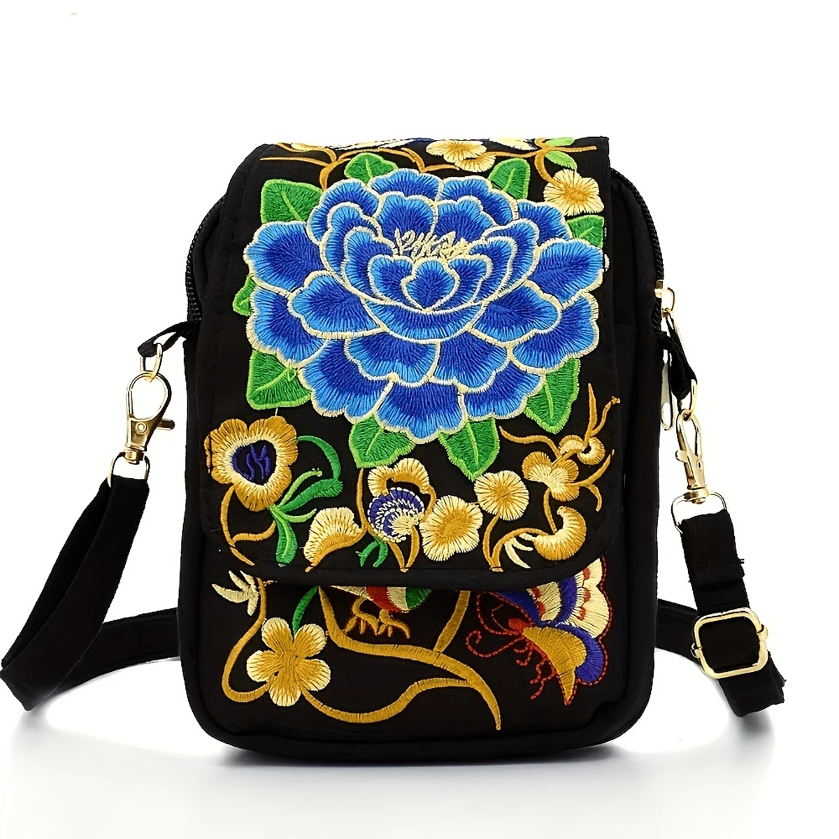 Embroidered National Style Cloth Bag Waist Bag Oblique Span Shoulder Coin Mini Wallet Carry Vertical Square