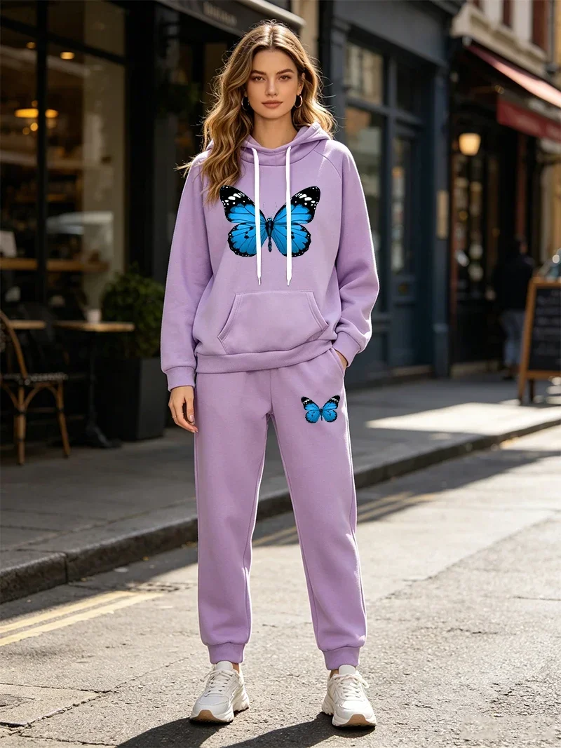 High Quality New Womens Tracksuit Casual Hooded Sweatshirt 2 Pcs Suit Street Sports Clothes Outfits AutumnWinter Warm Pants Sets